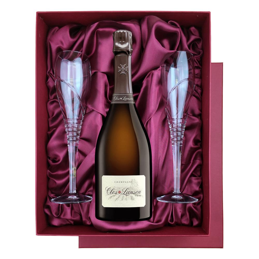 Le Clos Lanson 2006 Vintage Champagne 75cl in Red Luxury Presentation Set With Flutes